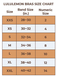 Lululemon sports clearance bra size chart